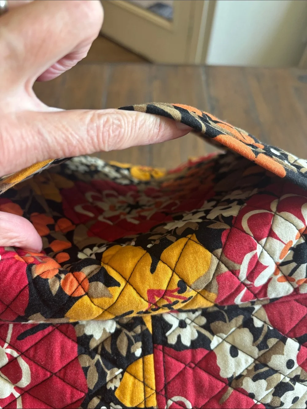 Quilted Floral Weekend Duffel Bag in Red & Mustard - Picture 10 of 10